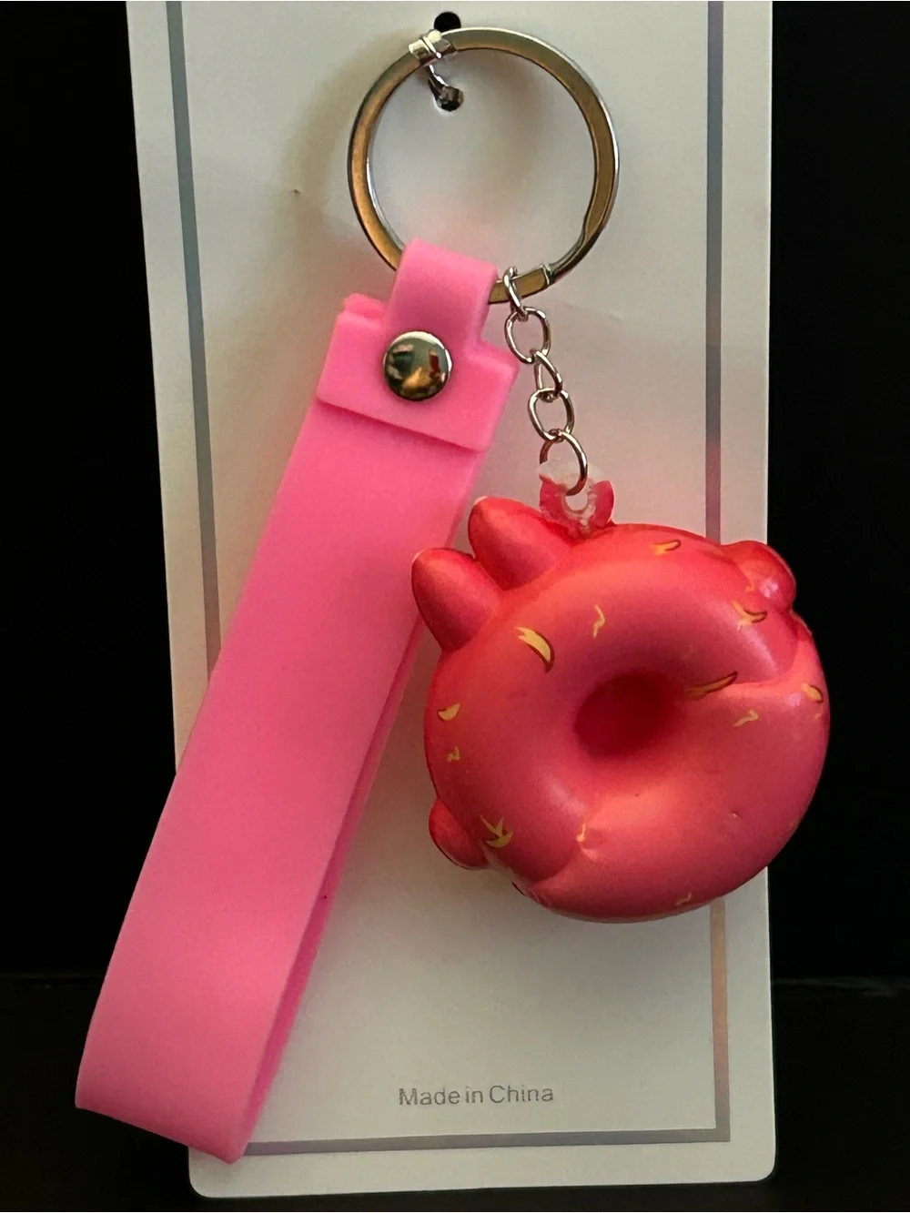 Pink Donut Monster Keychain with Pink Silicone Strap Brand New